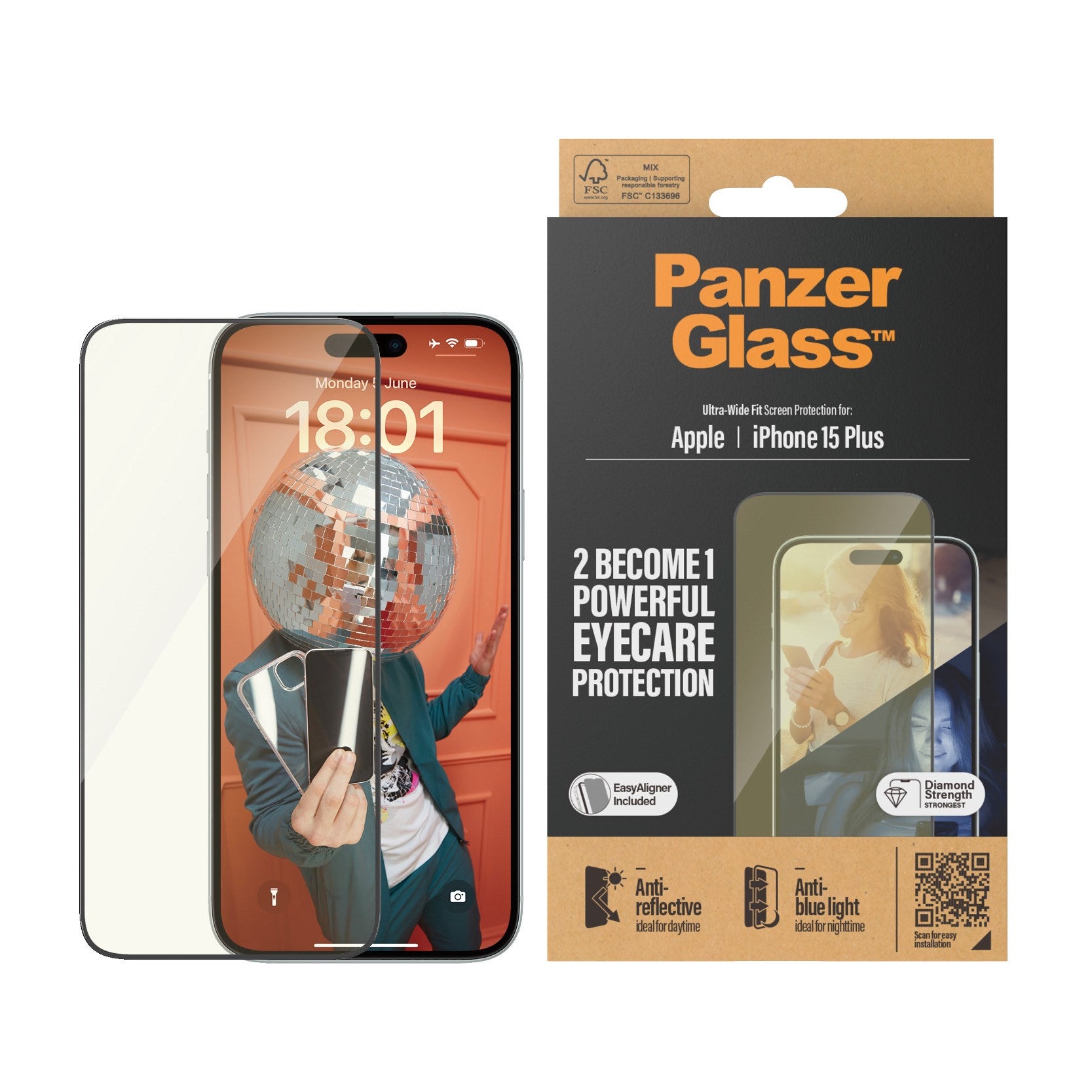 PanzerGlass® Eyecare Screen Protection iPhone 15 Plus | Ultra-Wide Fit w. EasyAligner